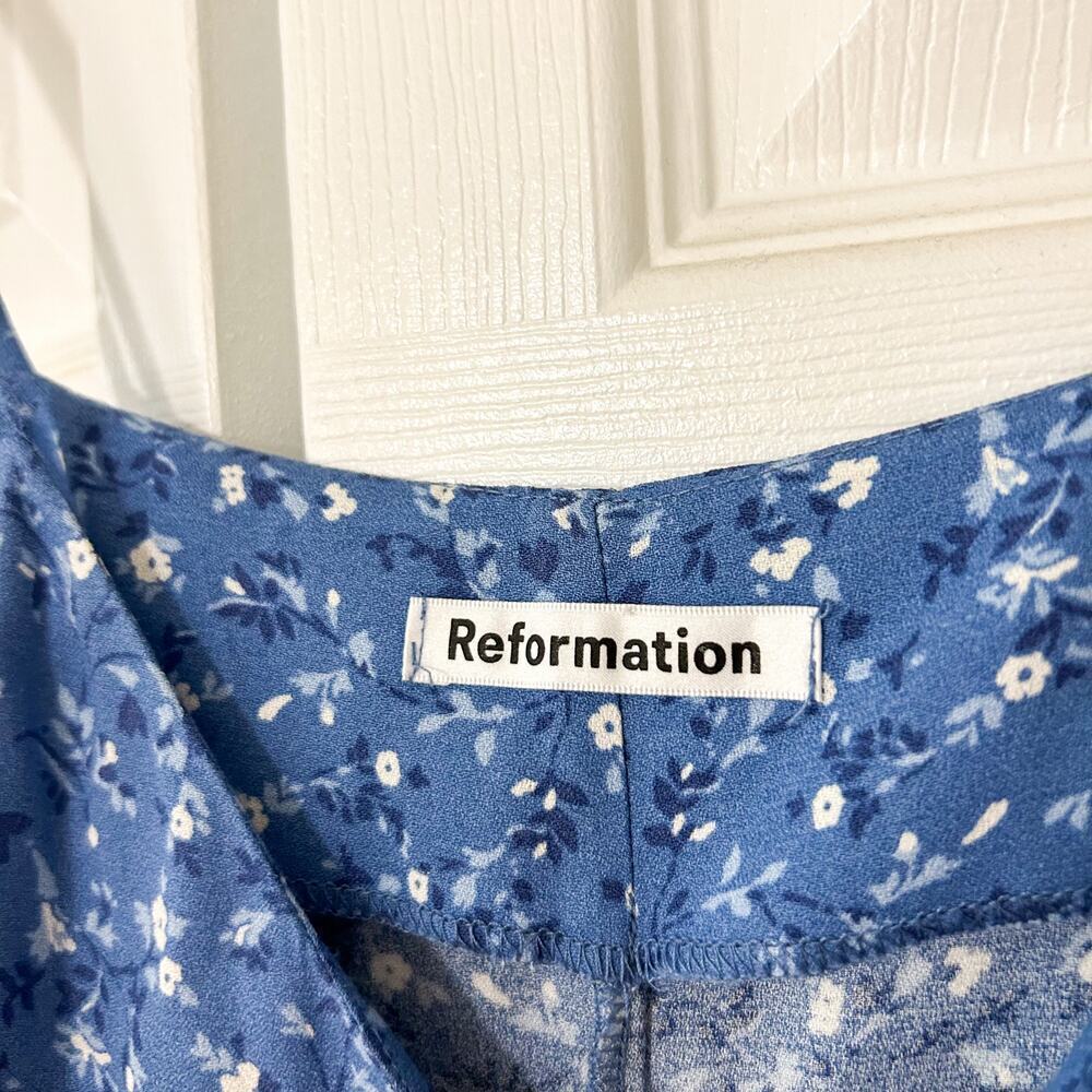 NWOT Reformation Crimini Blue Floral Midi Dress Slit Hem Women’s Size 0 - Picture 6 of 9